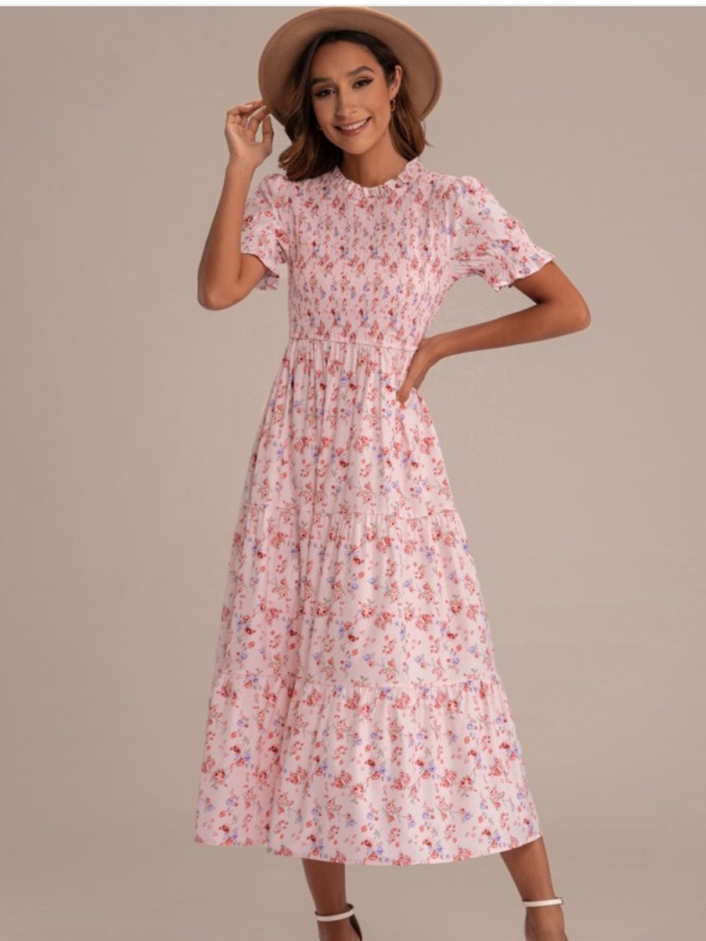 🌺 Petallush Pink Floral Midi Dress